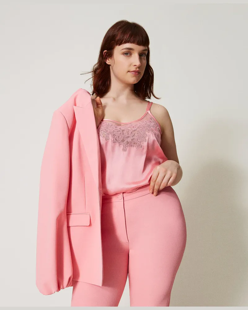 Twin-Set Tops - Satintop mit Stickerei, Peach, Größe: 50 