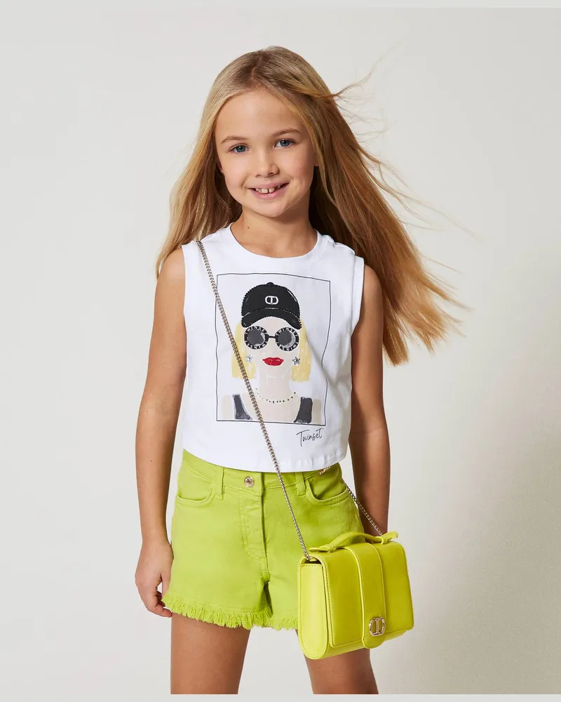 Twin-Set Tops - Crop-Top mit Print und Strass, Print Girl / Ice, Baumwolle, Größe: 8A 