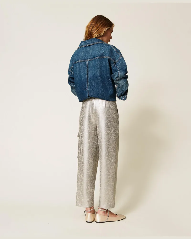 Actitude by Twinset Hosen - Craquelé-Hose aus Lederimitat, Silber, Größe Silber