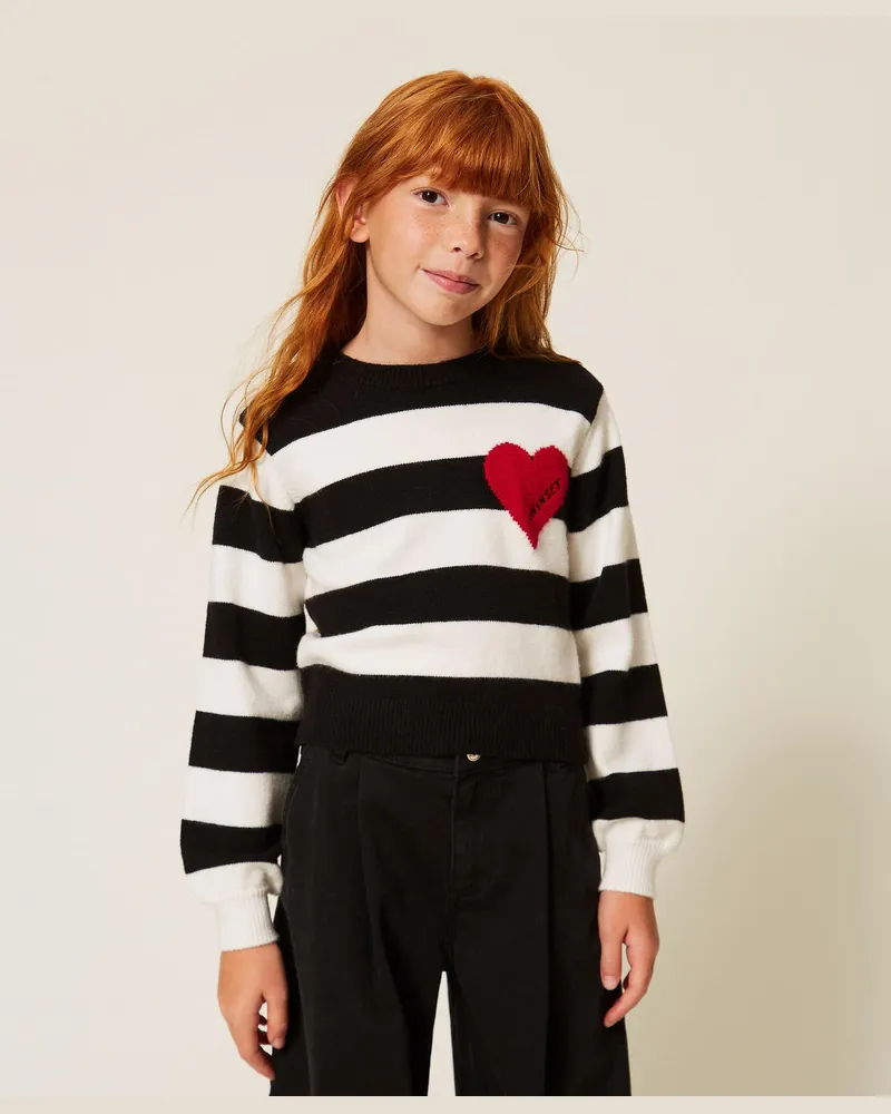 Twin-Set Gestreifter Pullover mit Herz und Logo 