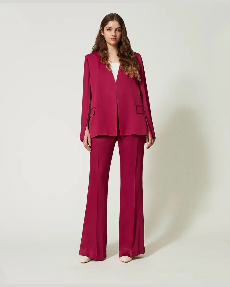 Twin-Set Hosen - High-Waist-Hose aus Satin, „Raspberry Radiance"-Violett, Größe „raspberry
