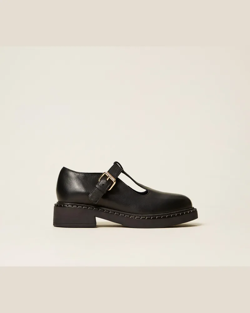 Twin-Set Schuhe - Mokassin aus Leder im „Mary Jane"-Stil, Schwarz, Größe Schwarz