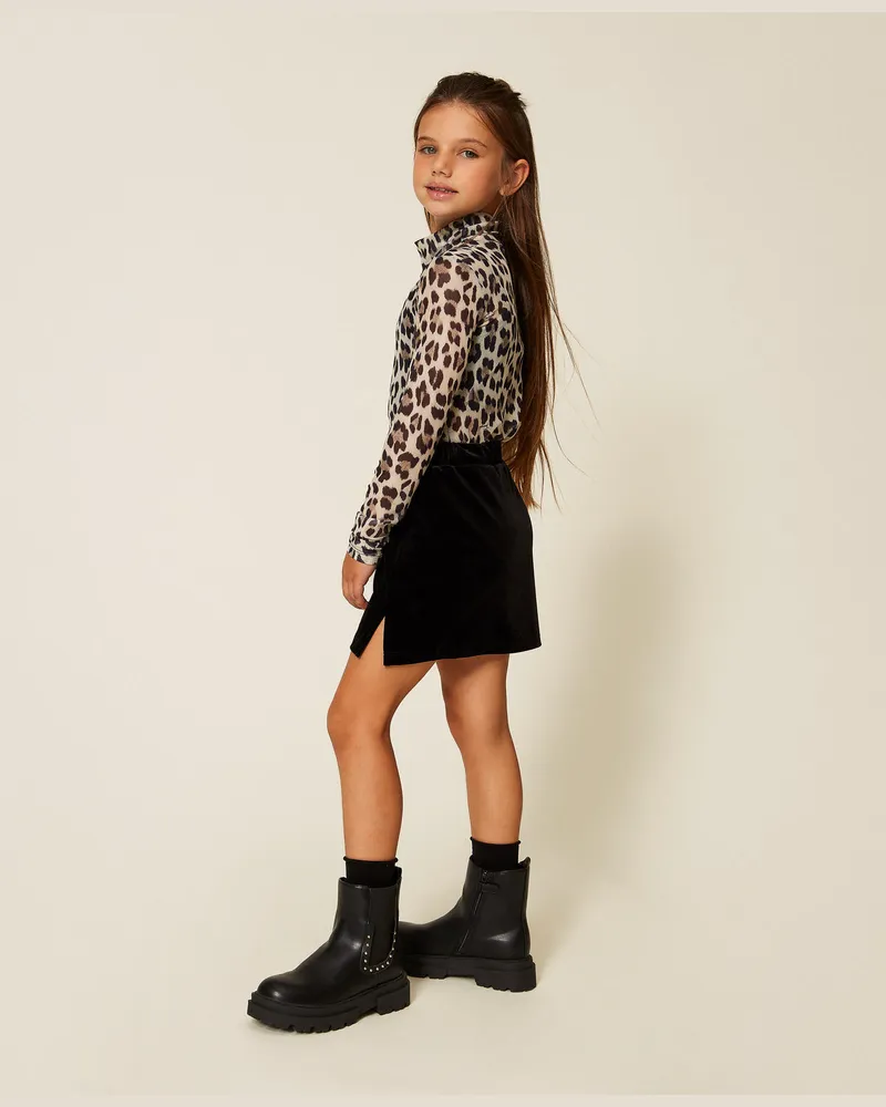 Twin-Set Röcke - Minirock aus Chenille mit Oval T, Schwarz, Größe Schwarz