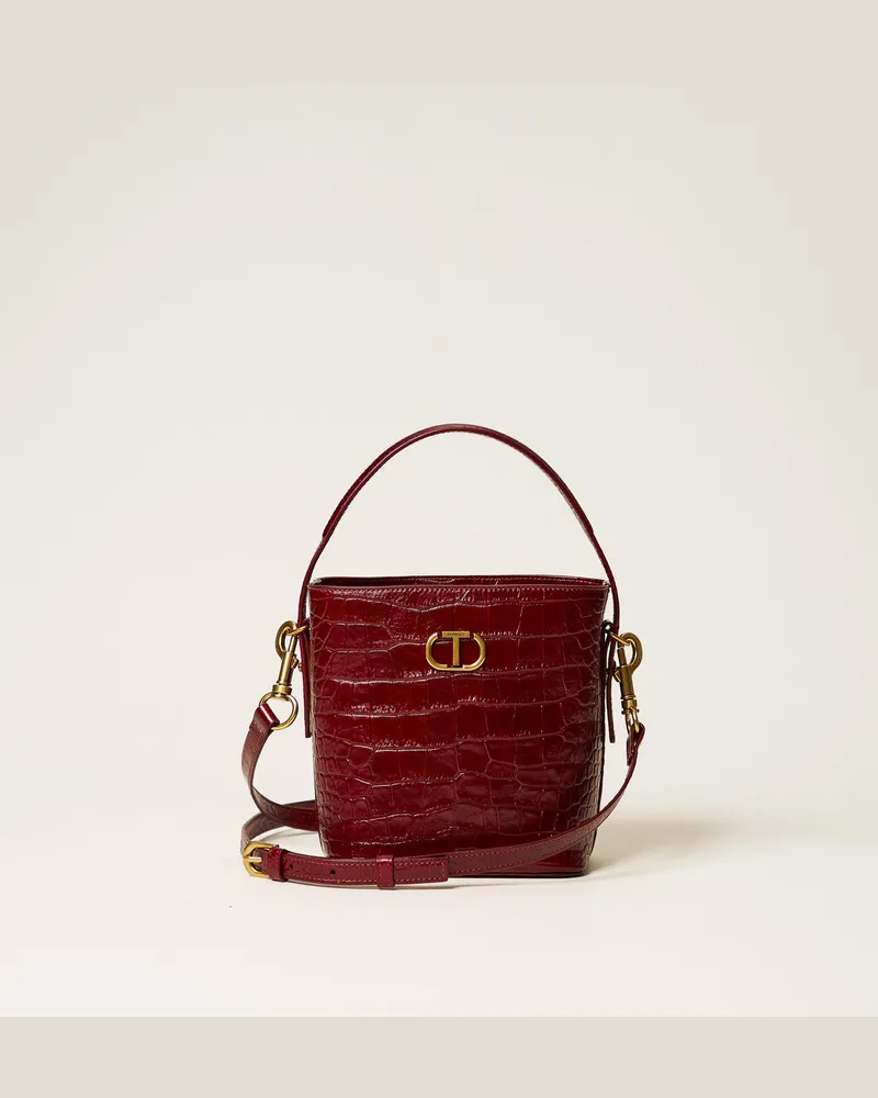 Twin-Set Taschen - Beuteltasche aus Leder mit Krokoprägung, Red Berry, Einheitsgröße Red