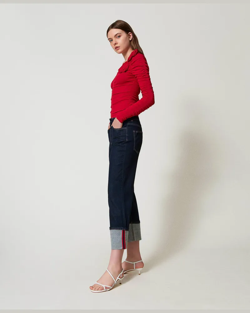Actitude by Twinset Cropped-Jeans mit Aufschlag, Rinse-Denim, Größe Rinse-denim