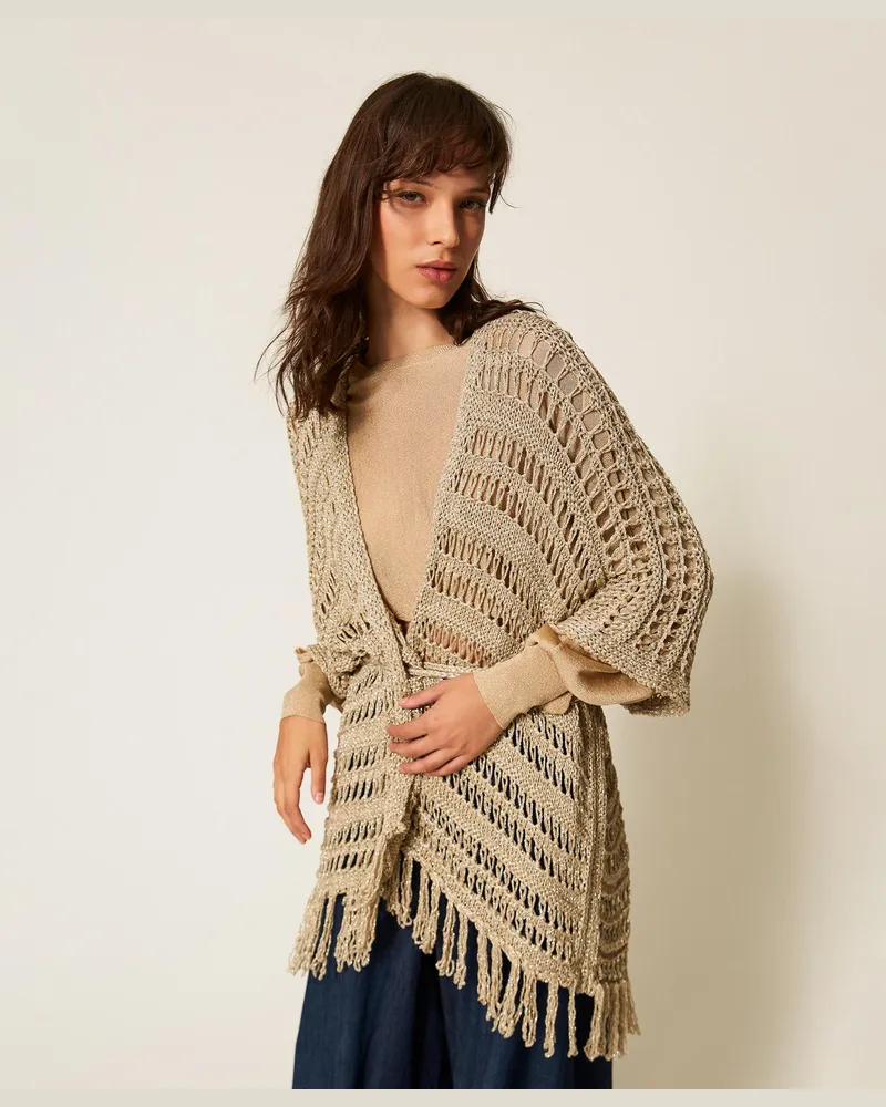 Twin-Set Strickponcho mit Häkelmotiven Delicate