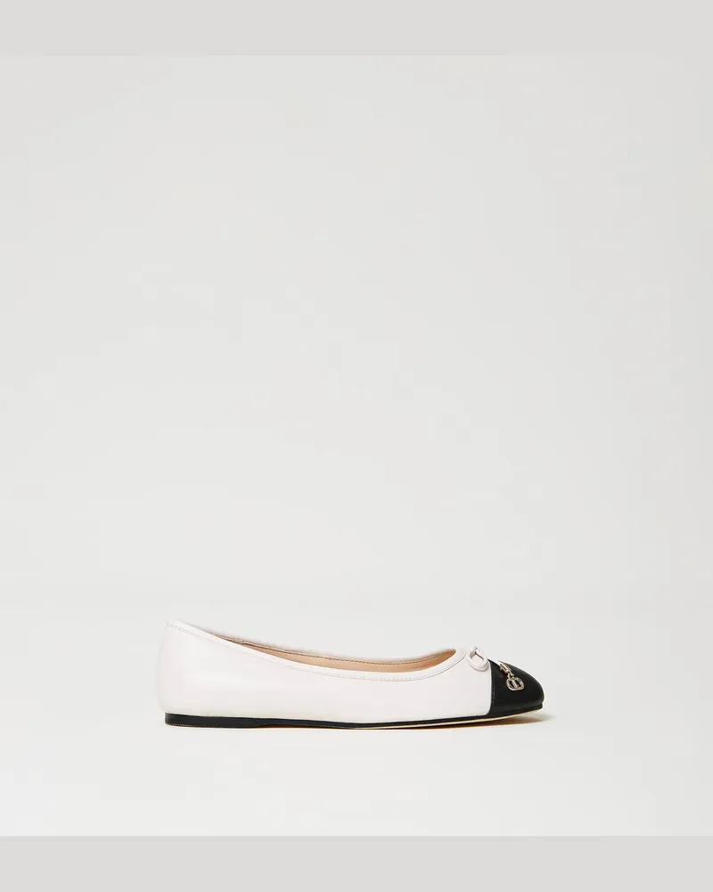 Twin-Set Schuhe - Ballerina mit Schleife, Zweifarbig Schneeweiß / Schwarz, Größe Zweifarbig