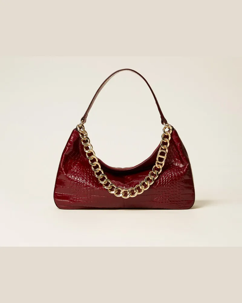 Twin-Set Taschen - Tasche „Liliane" aus Leder mit Krokoprägung, Red Berry, Einheitsgröße Red