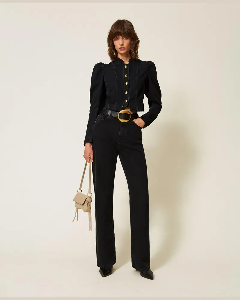 Twin-Set Wide-Leg-Jeans im Five-Pocket-Stil, Damen, Denimschwarz Denimschwarz