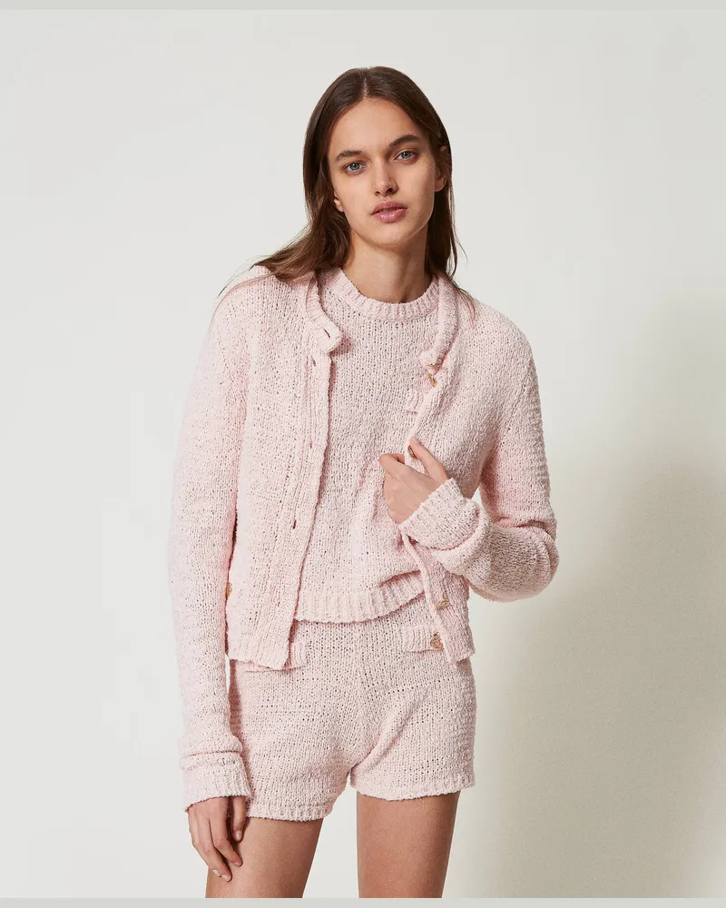 Twin-Set Hosen - Strickshorts mit „Oval T"-Knöpfen, Cupcake Pink, Baumwolle, Größe Cupcake