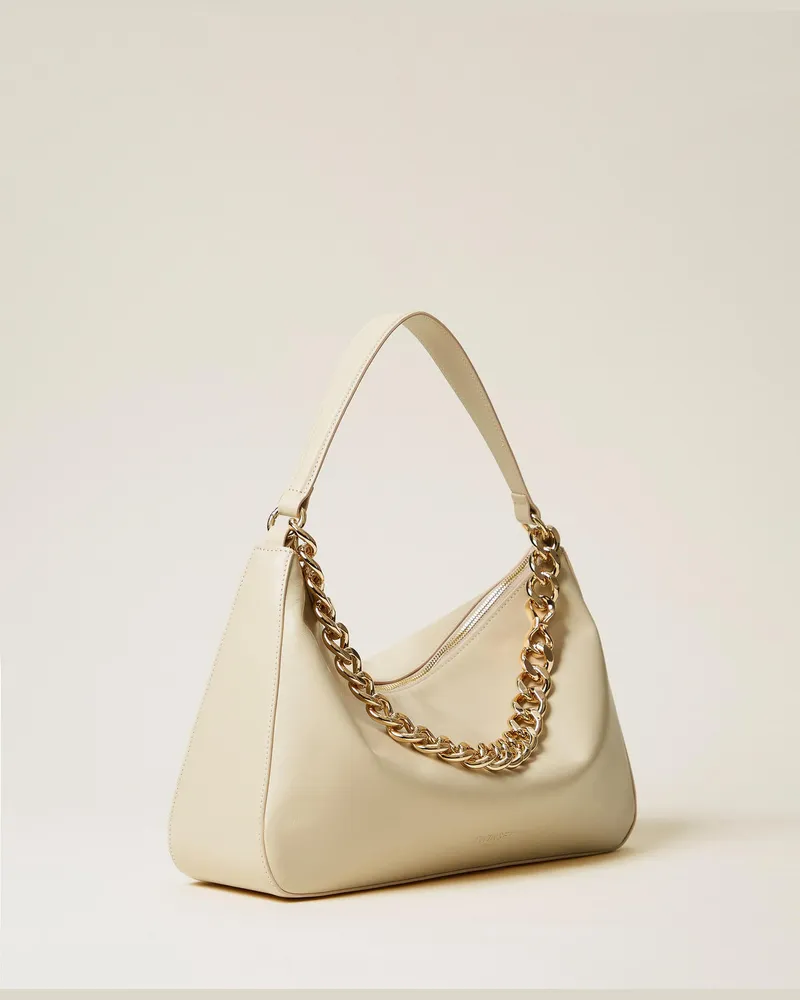 Twin-Set Taschen - Mittelgroße Tasche 'Liliane' aus Leder, „Parchment"-Beige, Einheitsgröße 