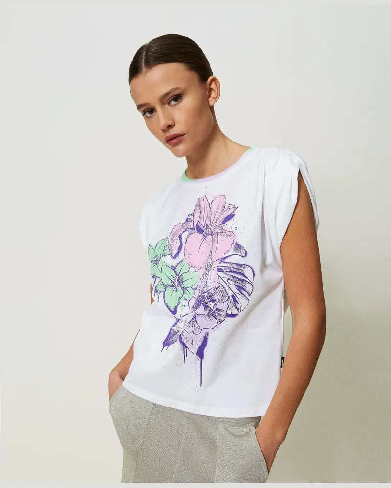 Actitude by Twinset T-Shirts - MYFO Oversize-T-Shirt mit Blumenprint, Print Sprayed Flowers, Baumwolle, Größe: XXS 