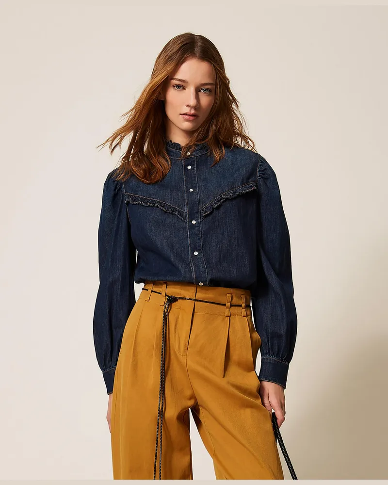 Twin-Set Hemden - Jeanshemd mit Volants, Dunkles Denim, Größe Dunkles
