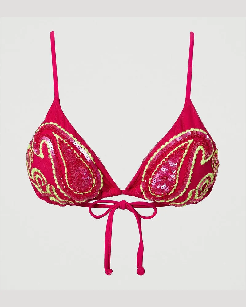 Twin-Set Bademode - Triangel-Bikinitop mit Stickereien, „Pink Dahlia"-Fuchsia, Paillettes, Größe: 5-B 