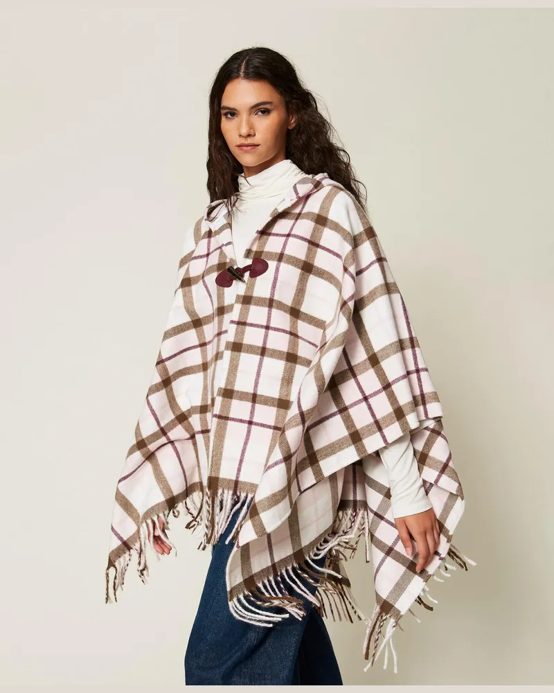 Twin-Set Jacquard-Poncho mit Karomuster Karoprint