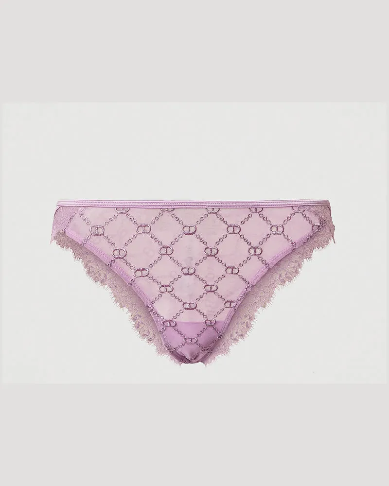 Twin-Set Unterwäsche - Brazilian-Slip aus Tüll mit Oval Ts, "Lilac Iris"-Violett, Größe: II 