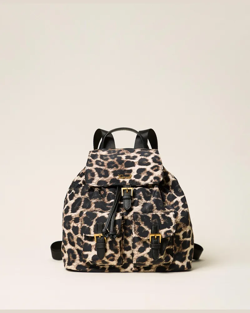Twin-Set Rucksack mit Animalprint, Damen, Leopardenprint Leopardenprint