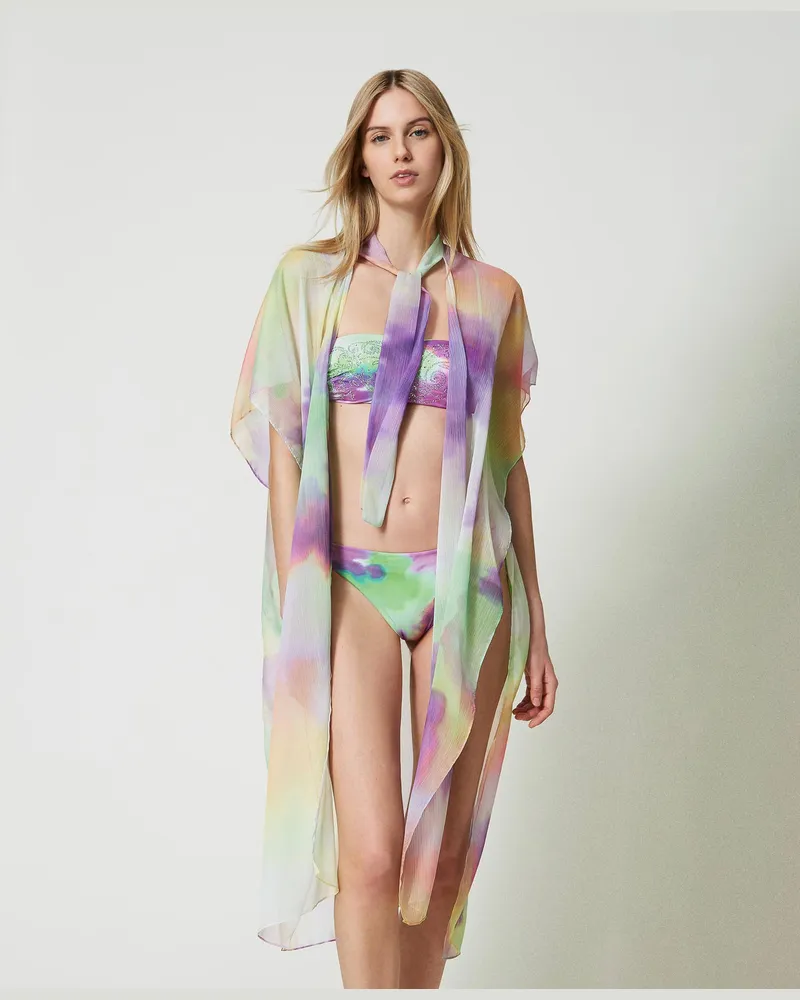 Twin-Set Bademode - Organza-Poncho mit Tie-Dye-Print, Print Tie-Dye Multicolor Lime, Einheitsgröße 