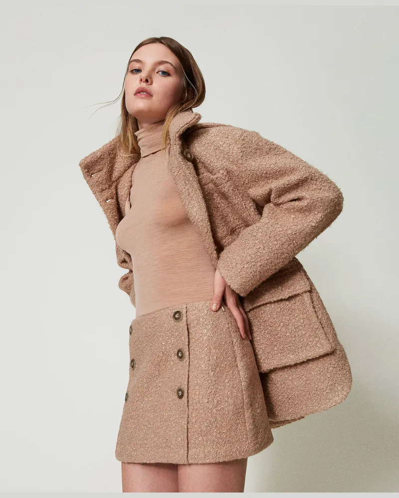 Actitude by Twinset Röcke - Minirock aus krausem Tuch, „Beaver"-Braun, Größe: S 