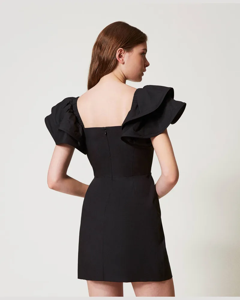 Actitude by Twinset Kleider - Tailliertes Kleid mit Volantärmeln, Schwarz, Baumwolle, Größe Schwarz
