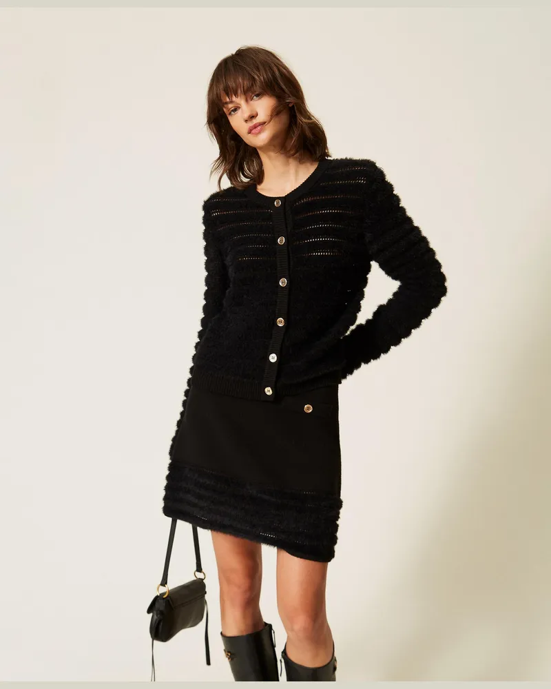 Twin-Set Strickjacke mit Goldknöpfen, Damen, Schwarz Schwarz