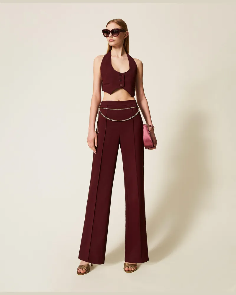 Twin-Set Hosen - Hose aus Crêpe-Cady mit Gürtel, „Winetasting"-Violett, Größe „winetasting“-violett