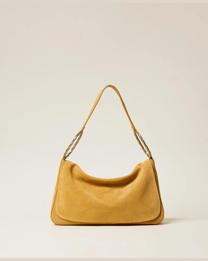 Twin-Set Taschen - Mittelgroße Tasche 'Liliane' aus Veloursleder, Senf, Einheitsgröße Senf