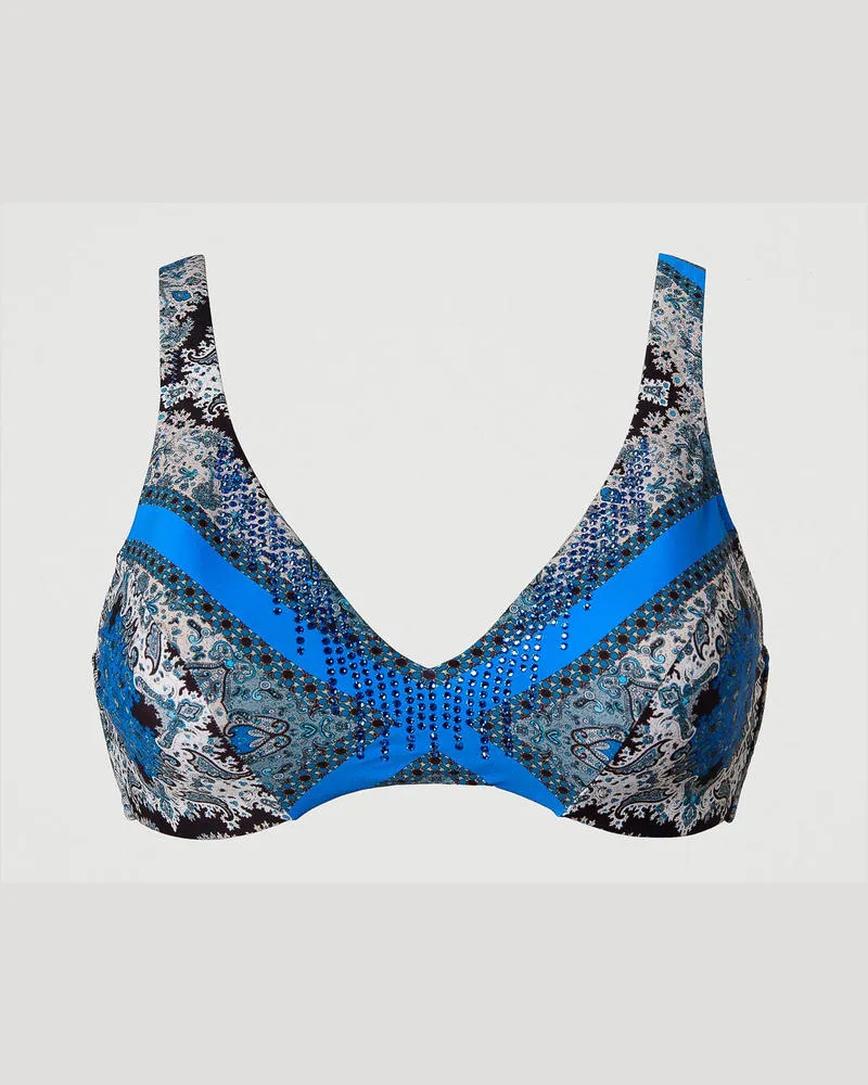 Twin-Set Bademode - Triangel-Bikinitop mit Foulardprint, Foulardprint „Neon Ink"-Blau, Größe: 2-C 