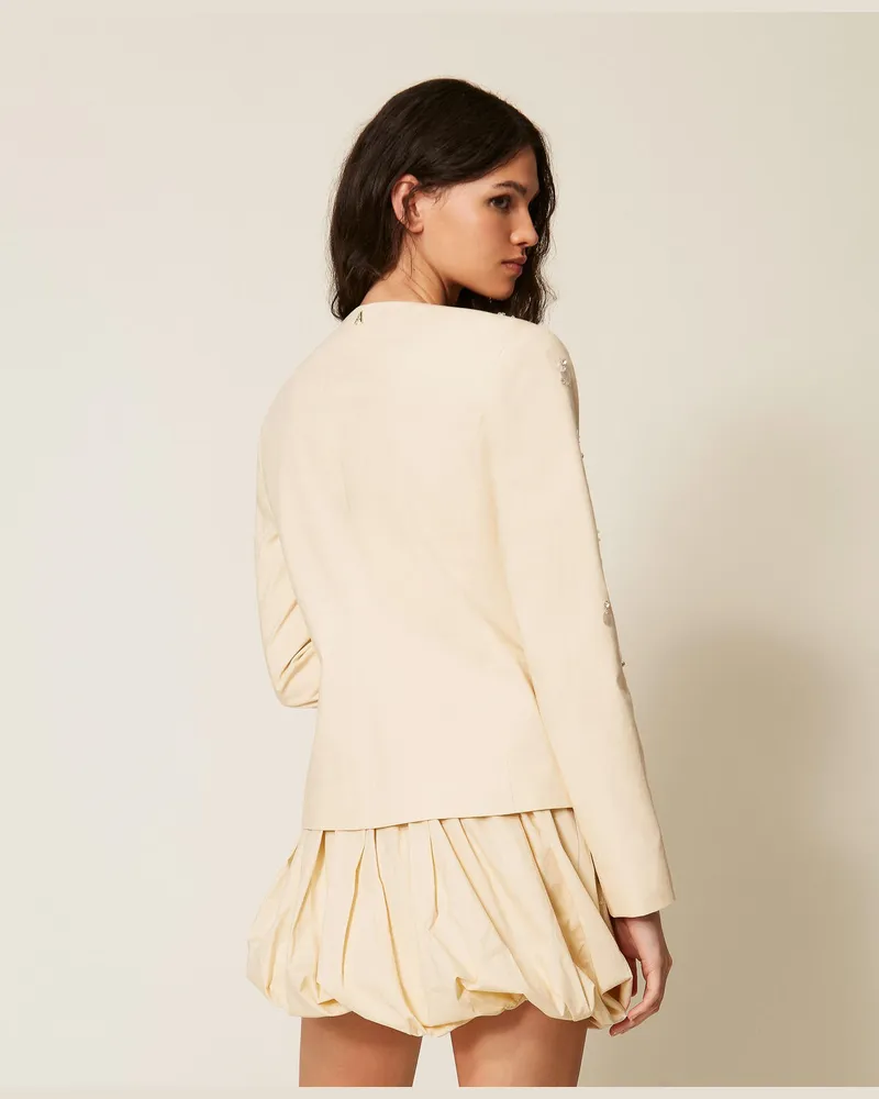 Actitude by Twinset Röcke - Mini-Ballonrock aus Popeline mit Stickerei, „Cashew"-Beige, Baumwolle, Größe „cashew“-beige