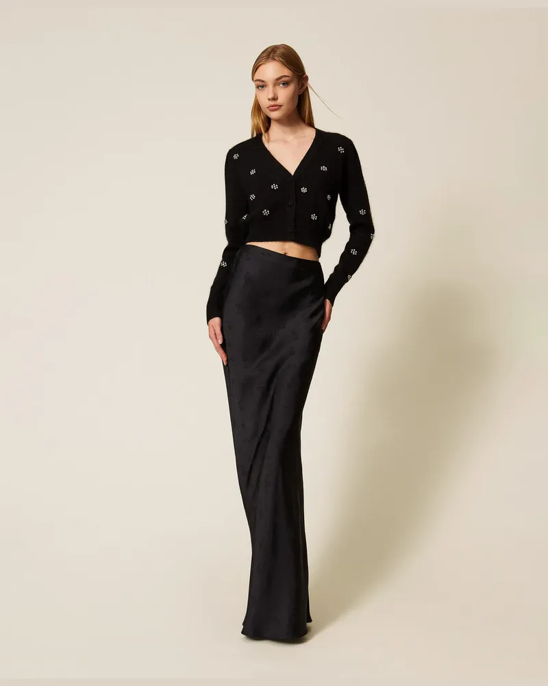 Twin-Set Cardigans - Cardigan aus Angorawollmischung mit Stickerei, Schwarz, Größe: XXL 