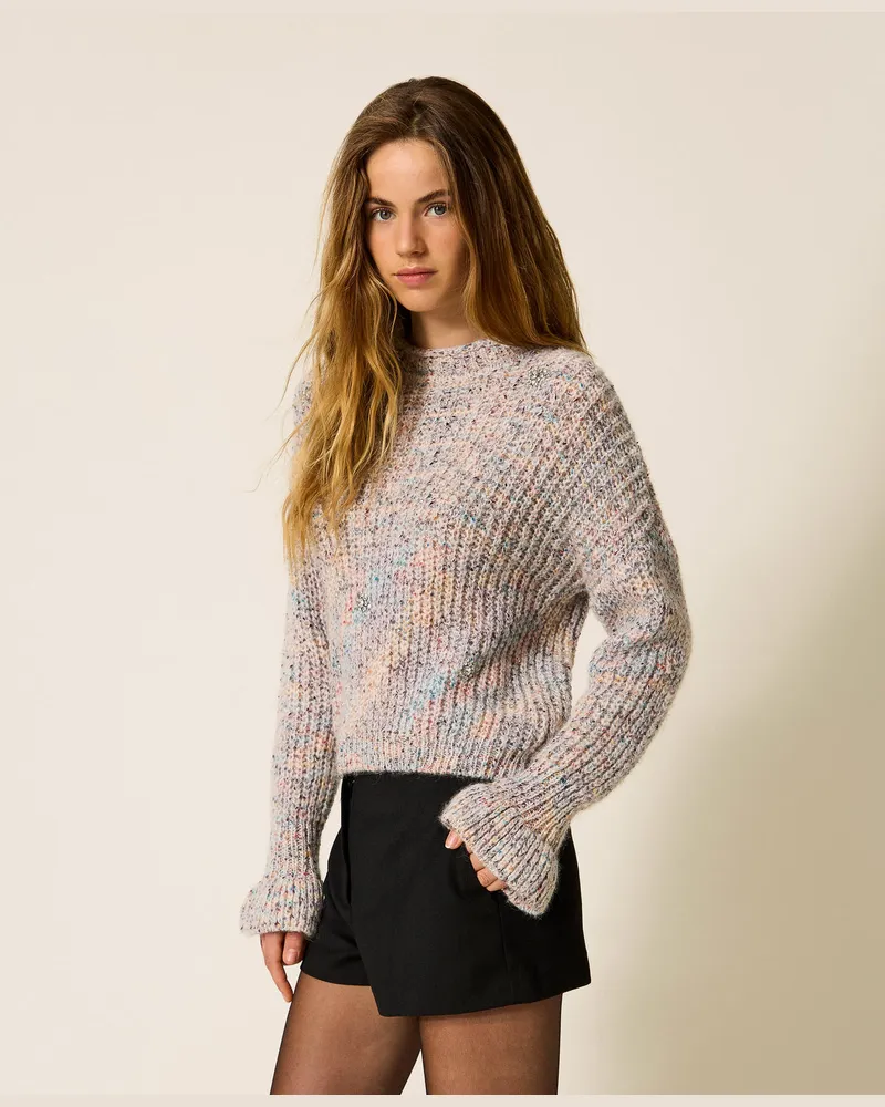 Actitude by Twinset Bunter Pullover mit Volants, Tweed Multicolor, Größe Tweed