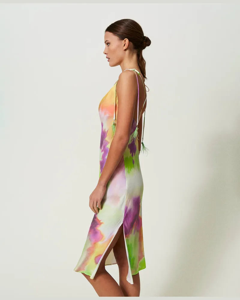 Twin-Set Bademode - Midi-Slipdress mit Tie-Dye-Print, Print Tie-Dye Multicolor Lime, Größe: M 