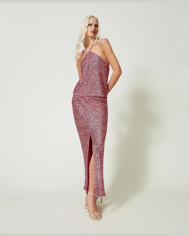 Twin-Set Bademode - Maxi-Paillettenrock, „Rose Wine"-Rosa, Paillettes, Größe: L 
