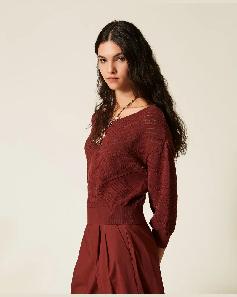 Actitude by Twinset Pullover mit Durchbruchmuster im Zickzack-Design, Braun Lehm, Größe Braun