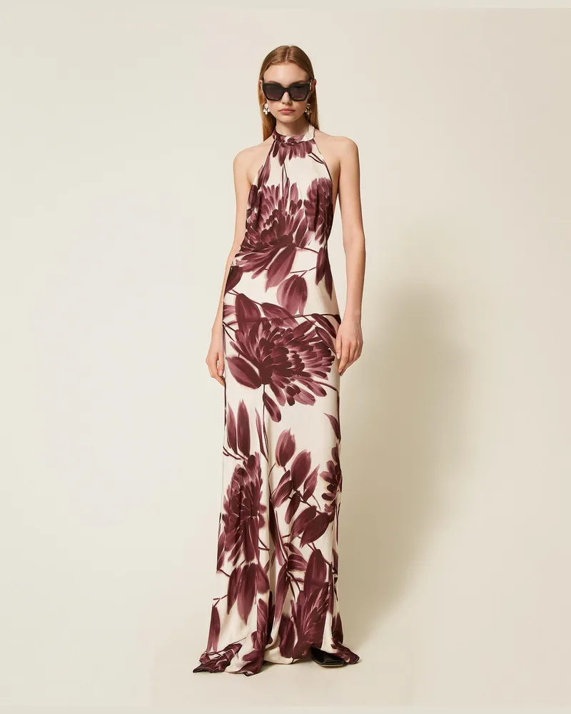 Twin-Set Kleider - Maxikleid mit Blumenprint, Print Dahlia Winetasting / Old White, Größe Print