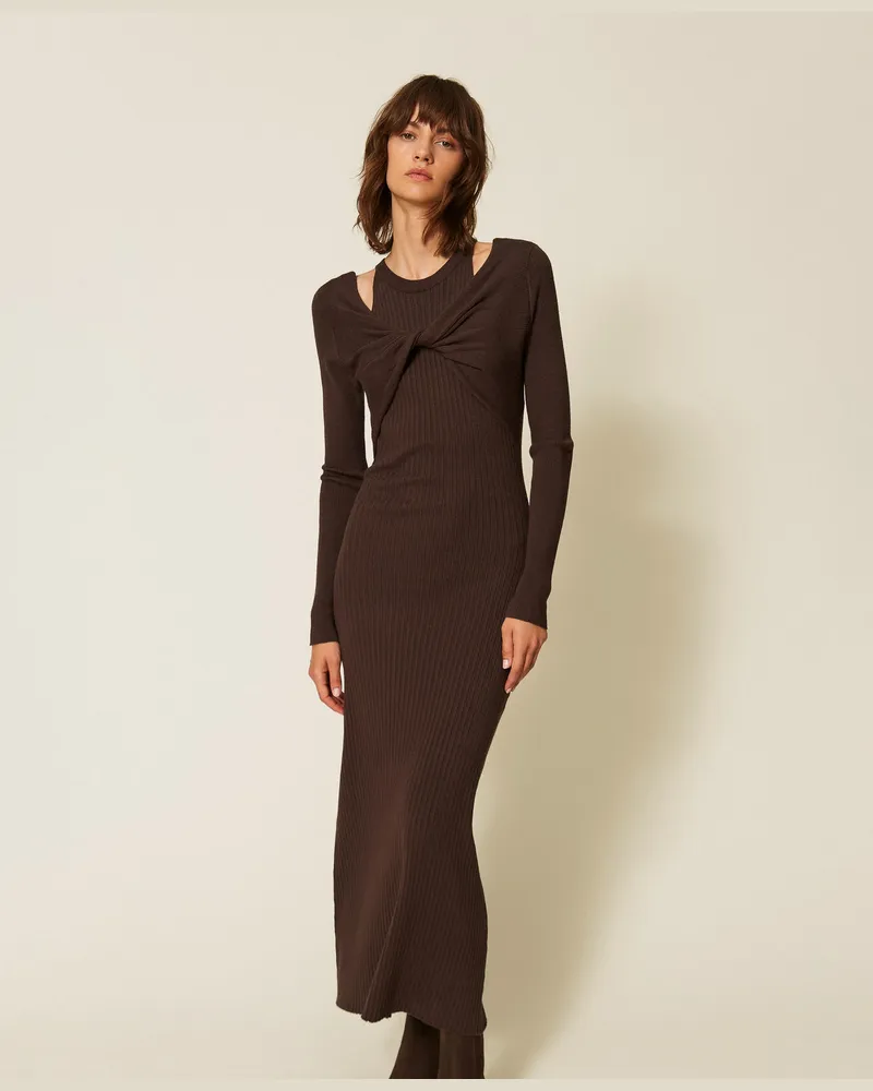 Twin-Set Maxikleid im Rippenstrick Mocha