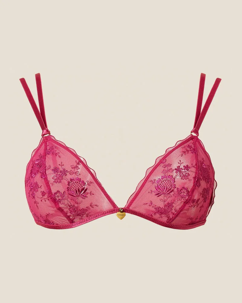 Twin-Set Unterwäsche - Triangel-BH aus floralem Tüll, Fuchsia Festival, Größe Fuchsia