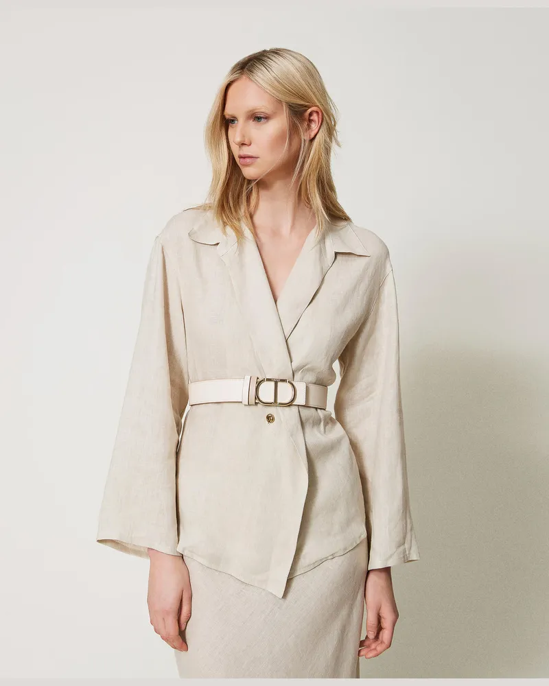 Twin-Set Hemden - Wickelhemd aus Leinen, „Kalter Sand"-Beige, Größe „kalter