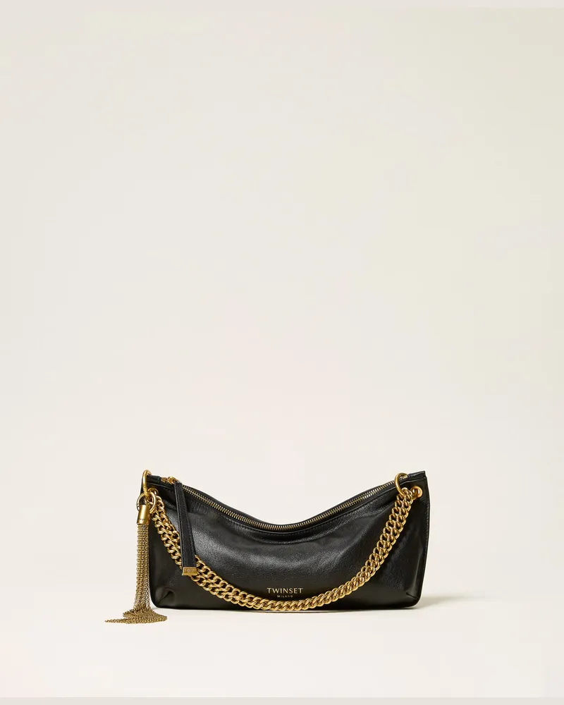 Twin-Set Hobo-Tasche aus Leder mit Quaste Schwarz