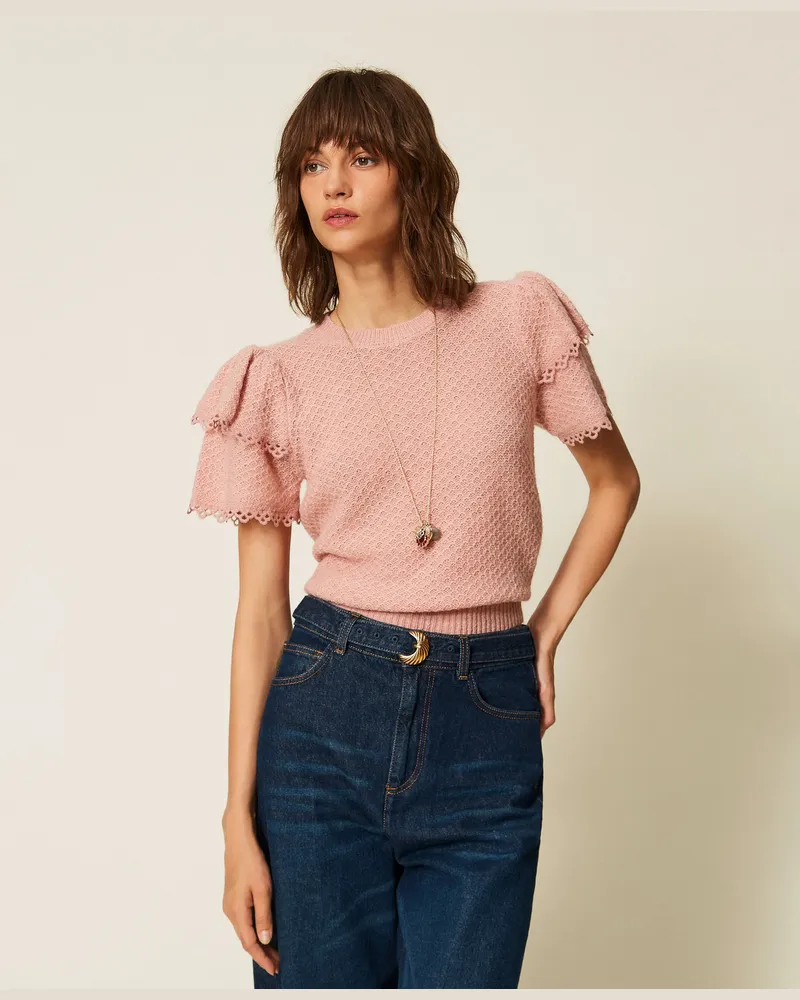 Twin-Set Rundhalspullover mit Volants Dusty