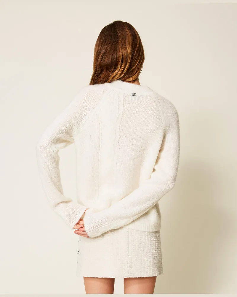 Actitude by Twinset Stehkragenpullover mit Zopfmuster, Weiß Schnee, Größe Weiß