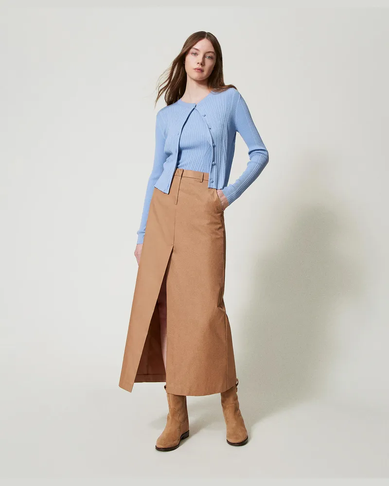 Twin-Set Röcke - Maxirock aus Twill mit Schlitz, Brown Box, Baumwolle, Größe Brown