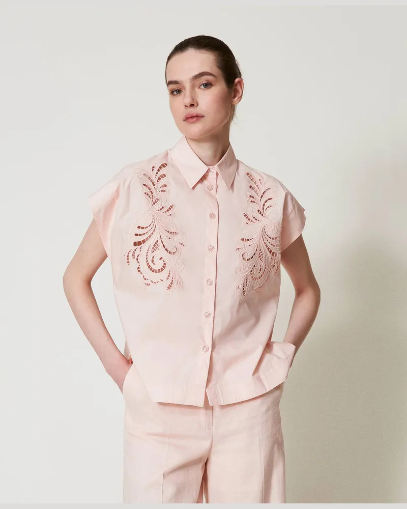 Twin-Set Hemden - Popelinehemd mit Stickerei, Cupcake Pink, Größe Cupcake