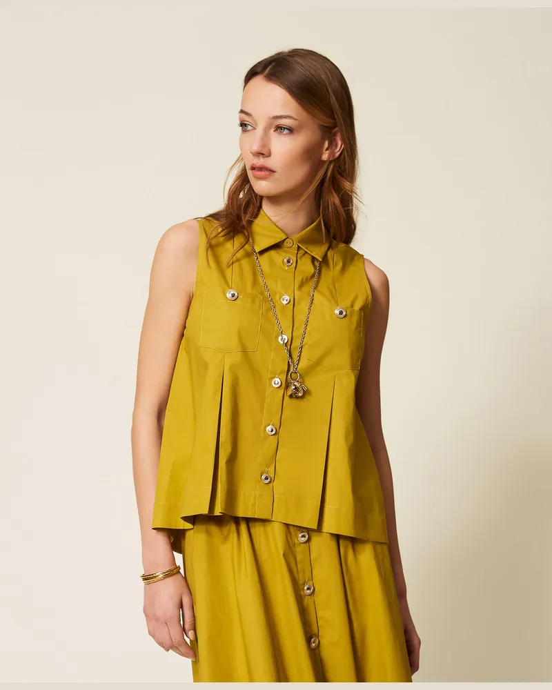 Twin-Set Hemdbluse aus Popeline mit Taschen Avocado