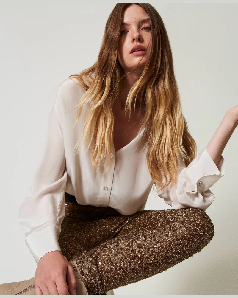 Actitude by Twinset Hosen - Paillettenleggings MYFO, „Lark"-Braun, Paillettes, Größe „lark“-braun