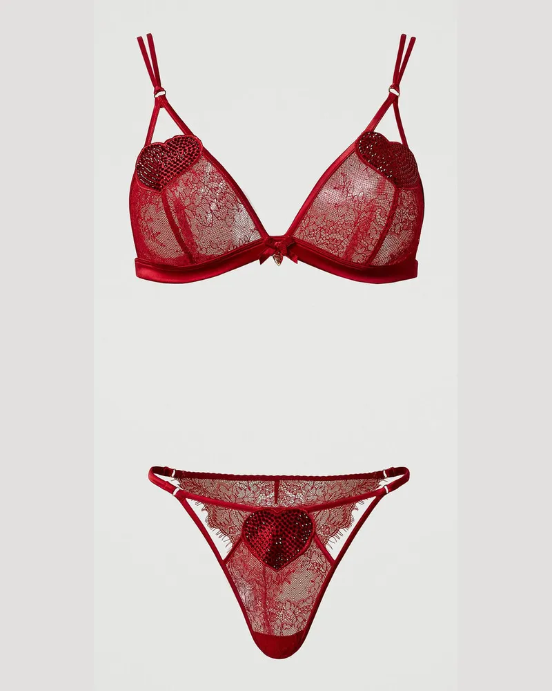 Twin-Set Unterwäsche - Triangel-BH und Brazilian-Slip aus Spitze, Venedigrot, Größe: 1-B 