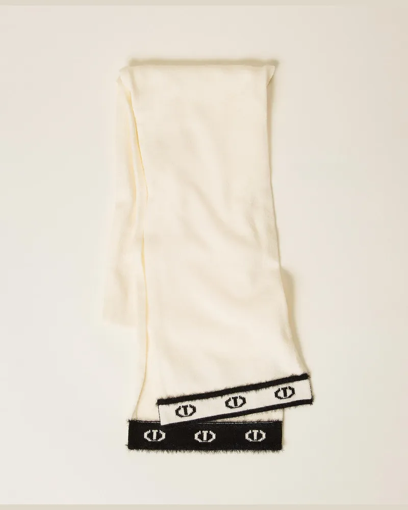 Twin-Set Accessoires - Strickschal mit Oval Ts, Zweifarbig Off White / Schwarz, Größe Zweifarbig