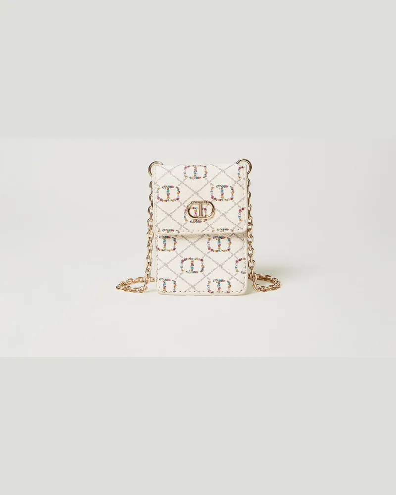 Twin-Set Accessoires - Kartenetui mit Überschlag und Oval T-Logo, OVAL T Flower und Twinset / Elfenbein, Einheitsgröße Oval