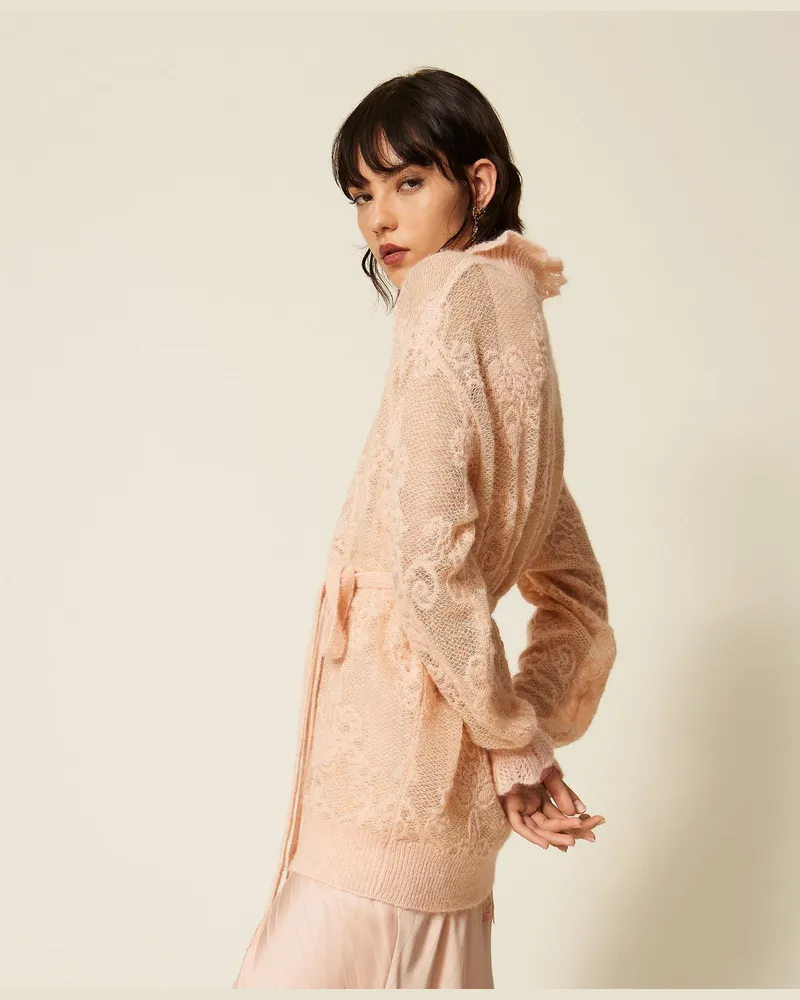 Twin-Set Jacquard-Longpullover aus Alpakamischung „peachy