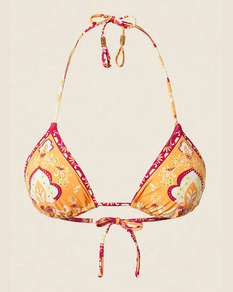 Twin-Set Bademode - Triangel-Bikinitop mit Print und Strass, Print Foulard Orange, Größe Print